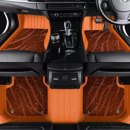 Custom Car Floor Mats Horizontal Stripe Full Coverage Dual Layer Galaxy - LMY -  5-Seats-Brown-Orange