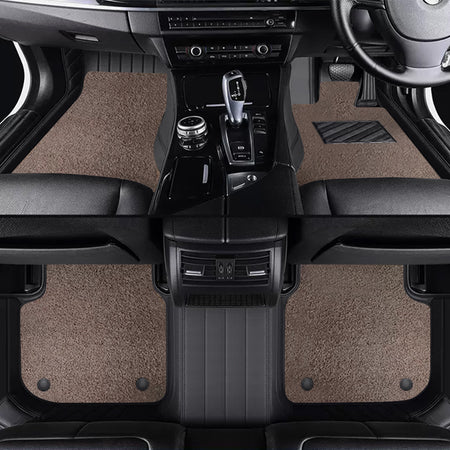 Custom Car Floor Mats Horizontal Stripe Full Coverage Dual Layer Coil - LMY -  7-Seats-Mocha-Black