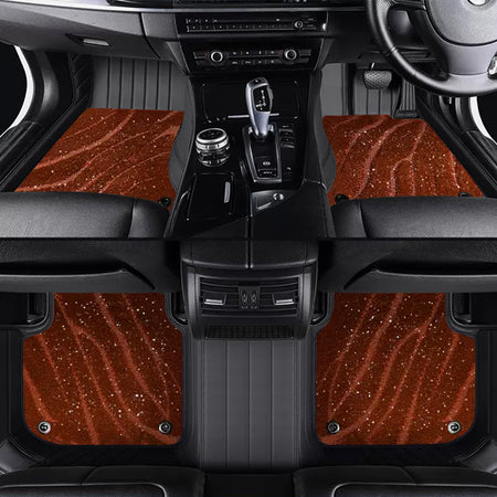Custom Car Floor Mats Horizontal Stripe Full Coverage Dual Layer Galaxy - LMY -  5-Seats-Brown-Black