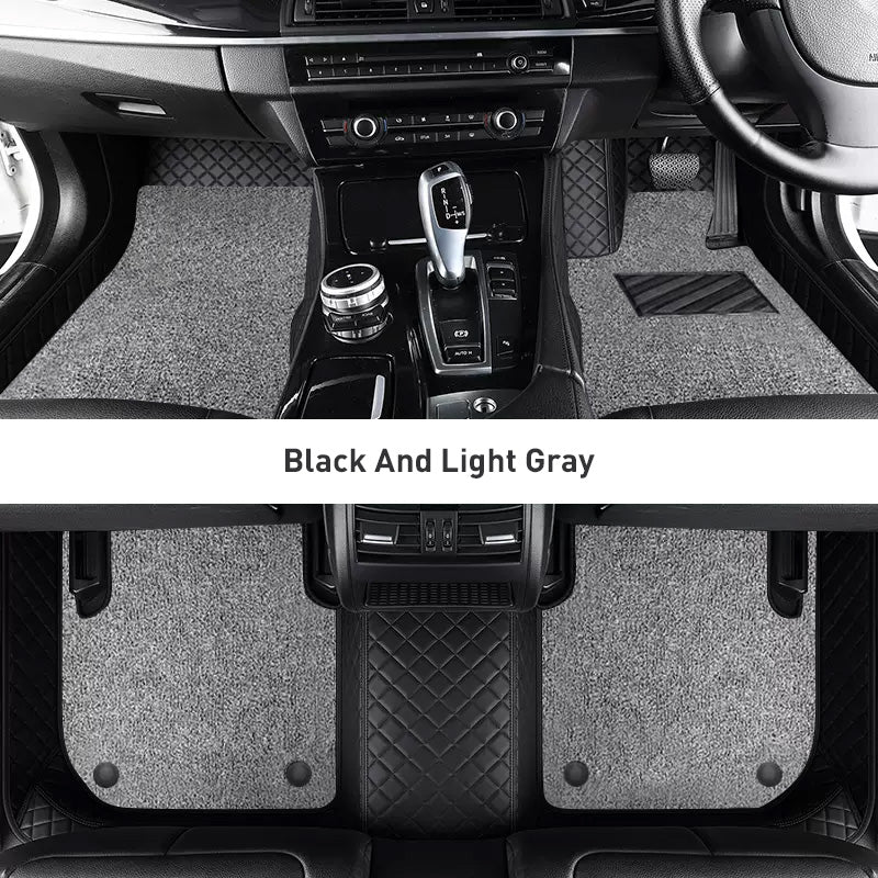 Custom Car Floor Mats Diamond Pattern3*3CM Full Coverage Dual Layer Coil - LMY -  7-Seats-Grey-Black-Black