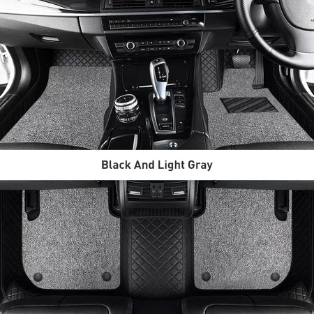 Custom Car Floor Mats Diamond Pattern3*3CM Full Coverage Dual Layer Coil - LMY -  7-Seats-Grey-Black-Black