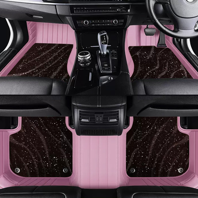 Custom Car Floor Mats Horizontal Stripe Full Coverage Dual Layer Galaxy - LMY -  7-Seats-Brown-Pink