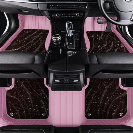 Custom Car Floor Mats Horizontal Stripe Full Coverage Dual Layer Galaxy - LMY -  7-Seats-Brown-Pink