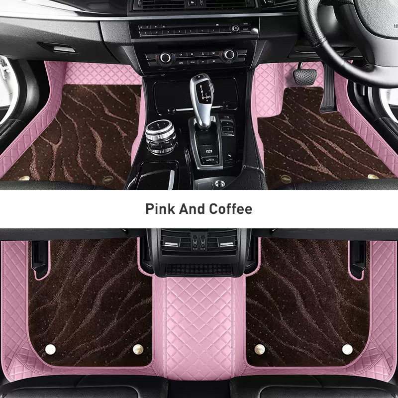 Custom Car Floor Mats Diamond Pattern3*3CM Full Coverage Dual Layer Galaxy - LMY -  7-Seats-Coffee-Pink