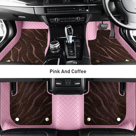 Custom Car Floor Mats Diamond Pattern3*3CM Full Coverage Dual Layer Galaxy - LMY -  7-Seats-Coffee-Pink