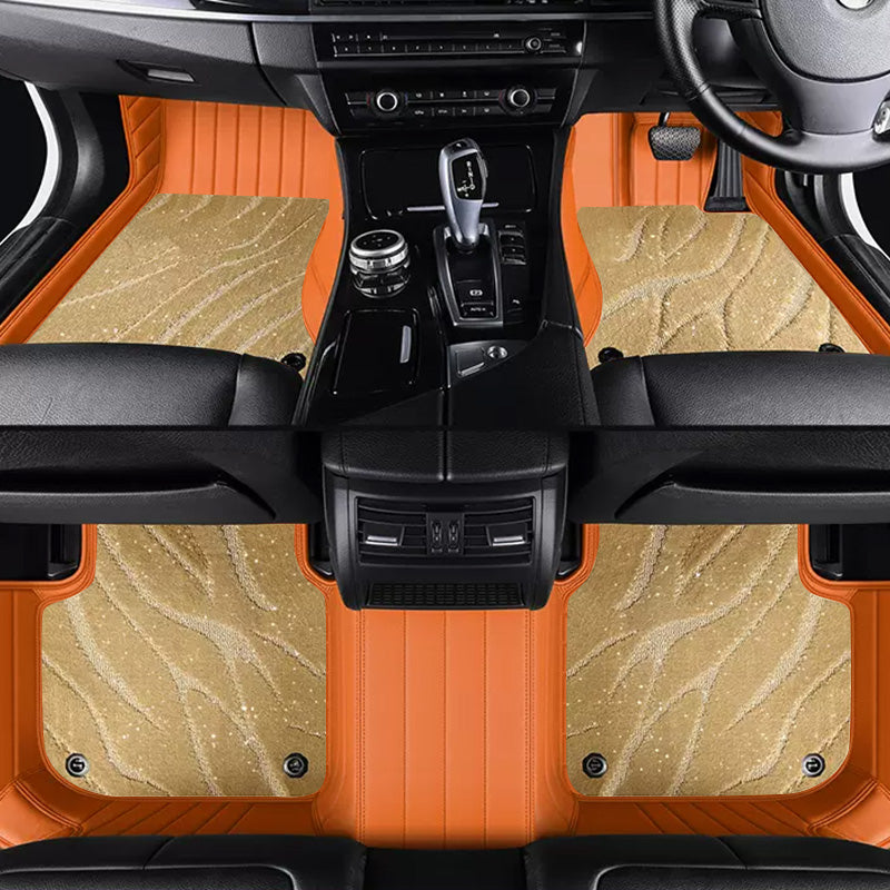 Custom Car Floor Mats Horizontal Stripe Full Coverage Dual Layer Galaxy - LMY -  7-Seats-Beige-Orange