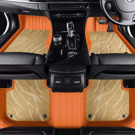 Custom Car Floor Mats Horizontal Stripe Full Coverage Dual Layer Galaxy - LMY -  7-Seats-Beige-Orange