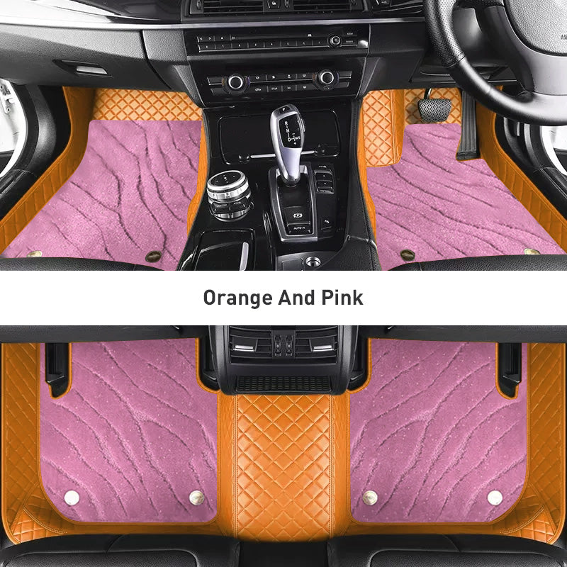 Custom Car Floor Mats Diamond Pattern3*3CM Full Coverage Dual Layer Galaxy - LMY -  7-Seats-Pink-Orange