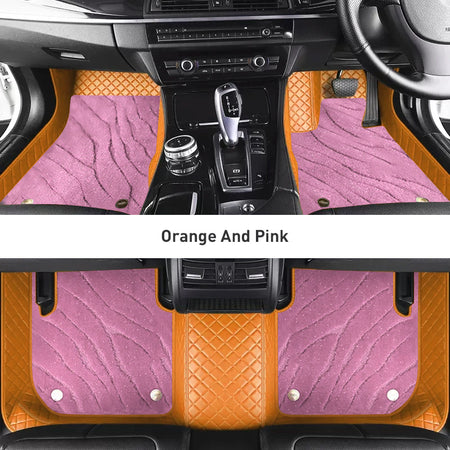 Custom Car Floor Mats Diamond Pattern3*3CM Full Coverage Dual Layer Galaxy - LMY -  7-Seats-Pink-Orange