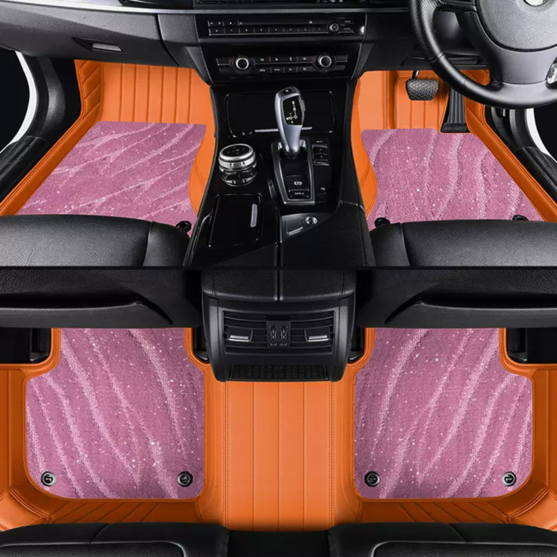 Custom Car Floor Mats Horizontal Stripe Full Coverage Dual Layer Galaxy - LMY -  7-Seats-Pink-Orange