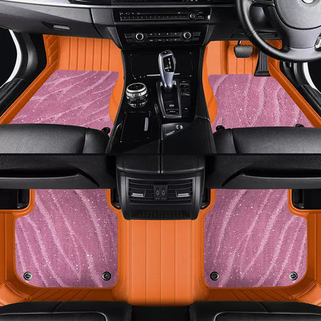 Custom Car Floor Mats Horizontal Stripe Full Coverage Dual Layer Galaxy - LMY -  7-Seats-Pink-Orange
