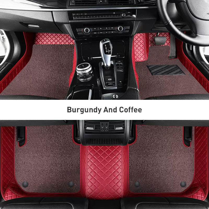Custom Car Floor Mats Diamond Pattern3*3CM Full Coverage Dual Layer Coil - LMY -  7-Seats-Coffee-Burgundy
