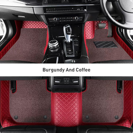 Custom Car Floor Mats Diamond Pattern3*3CM Full Coverage Dual Layer Coil - LMY -  7-Seats-Coffee-Burgundy