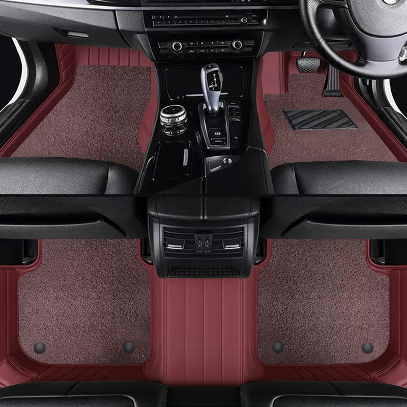 Custom Car Floor Mats Horizontal Stripe Full Coverage Dual Layer Coil - LMY -  7-Seats-Dark-Brown-Burgundy