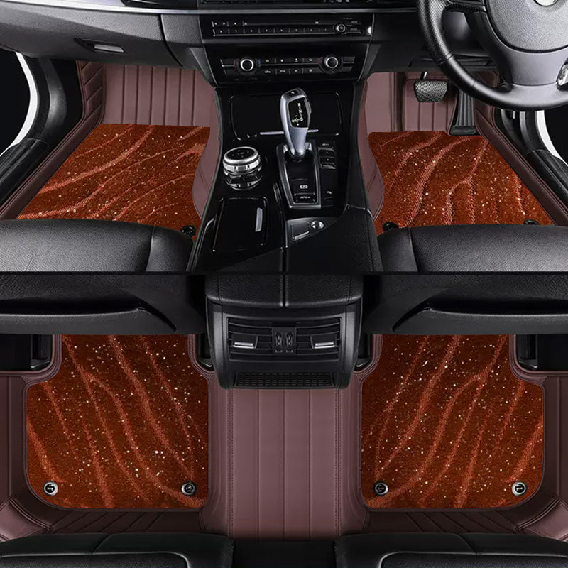 Custom Car Floor Mats Horizontal Stripe Full Coverage Dual Layer Galaxy - LMY -  5-Seats-Brown-Coffee