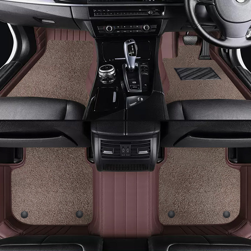 Custom Car Floor Mats Horizontal Stripe Full Coverage Dual Layer Coil - LMY -  7-Seats-Mocha-Coffee