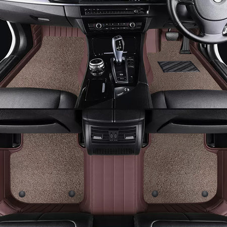 Custom Car Floor Mats Horizontal Stripe Full Coverage Dual Layer Coil - LMY -  7-Seats-Mocha-Coffee