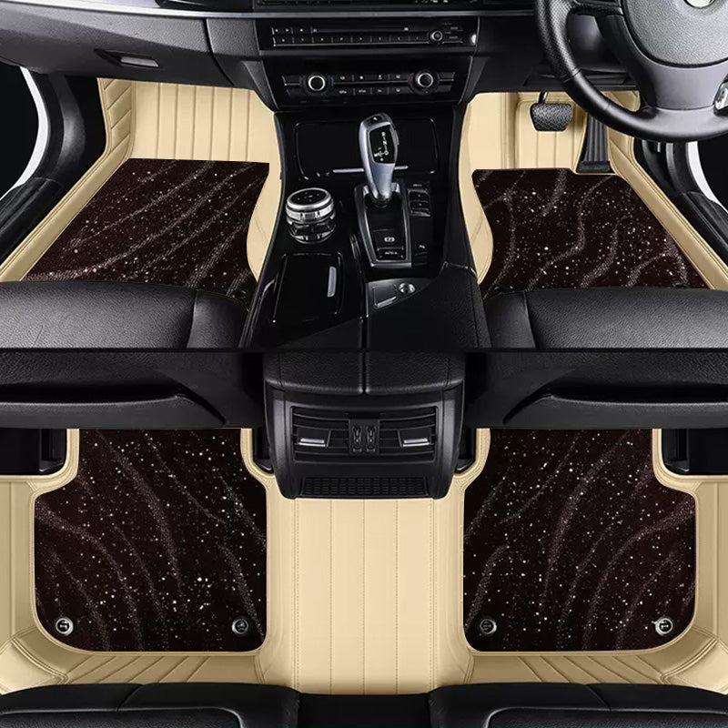 Custom Car Floor Mats Horizontal Stripe Full Coverage Dual Layer Galaxy - LMY -  7-Seats-Brown-Beige