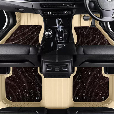 Custom Car Floor Mats Horizontal Stripe Full Coverage Dual Layer Galaxy - LMY -  7-Seats-Brown-Beige