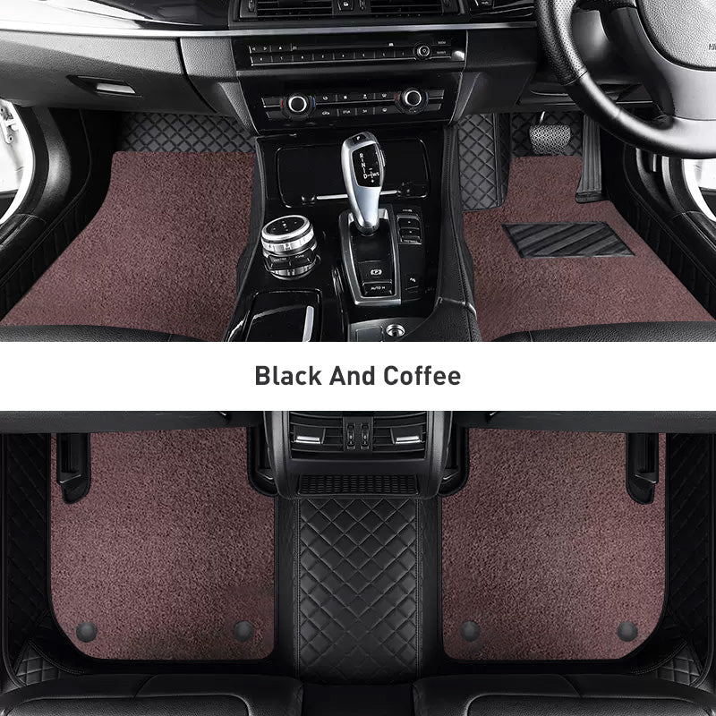 Custom Car Floor Mats Diamond Pattern3*3CM Full Coverage Dual Layer Coil - LMY -  7-Seats-Coffee-Black