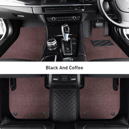 Custom Car Floor Mats Diamond Pattern3*3CM Full Coverage Dual Layer Coil - LMY -  7-Seats-Coffee-Black