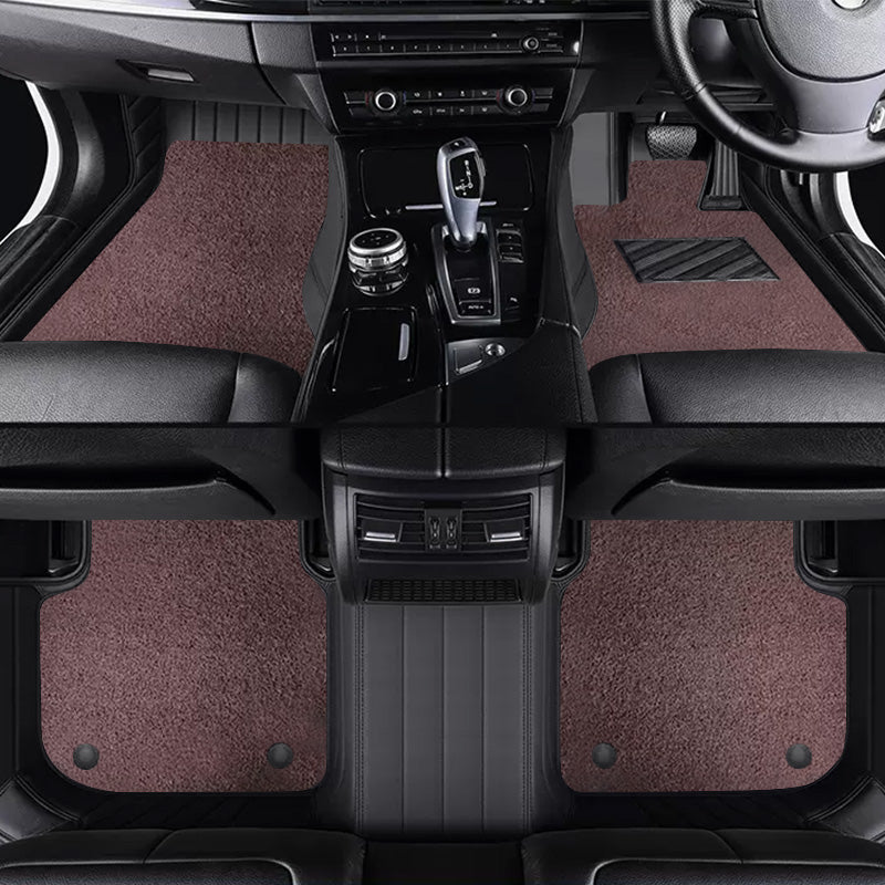 Custom Car Floor Mats Horizontal Stripe Full Coverage Dual Layer Coil - LMY -  7-Seats-Dark-Brown-Black