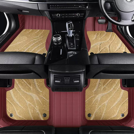 Custom Car Floor Mats Horizontal Stripe Full Coverage Dual Layer Galaxy - LMY -  7-Seats-Beige-Burgundy
