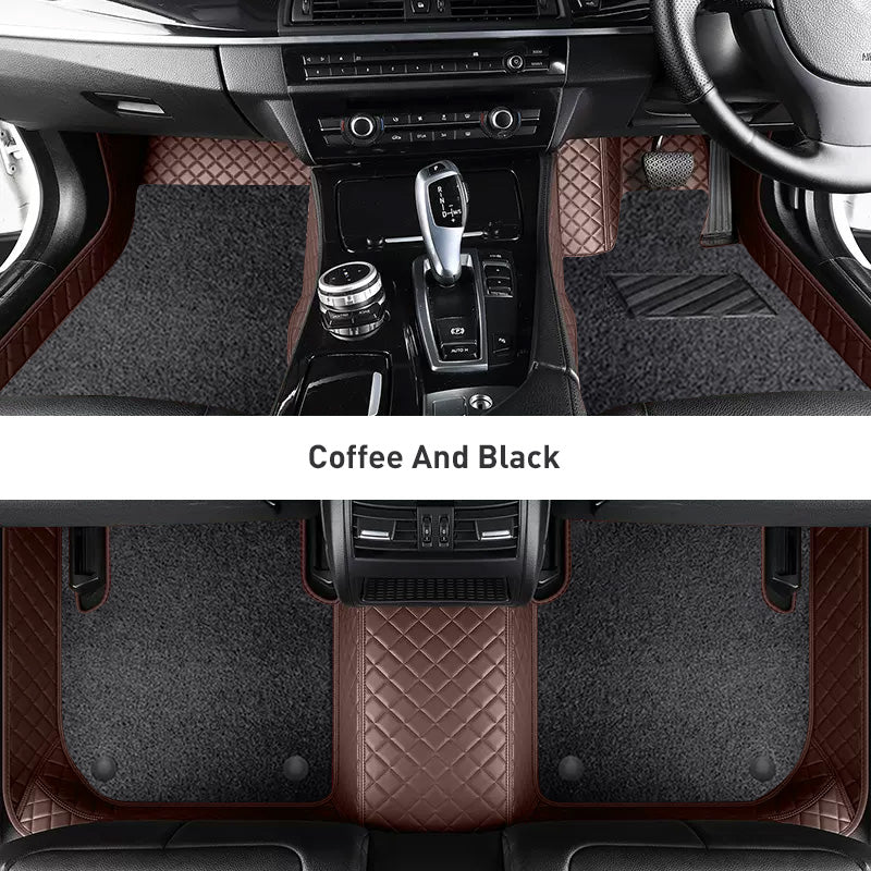 Custom Car Floor Mats Diamond Pattern3*3CM Full Coverage Dual Layer Coil - LMY -  7-Seats-Black-Coffee