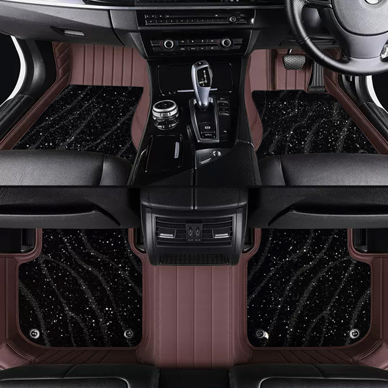 Custom Car Floor Mats Horizontal Stripe Full Coverage Dual Layer Galaxy - LMY -  7-Seats-Black-Coffee