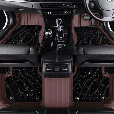 Custom Car Floor Mats Horizontal Stripe Full Coverage Dual Layer Galaxy - LMY -  7-Seats-Black-Coffee