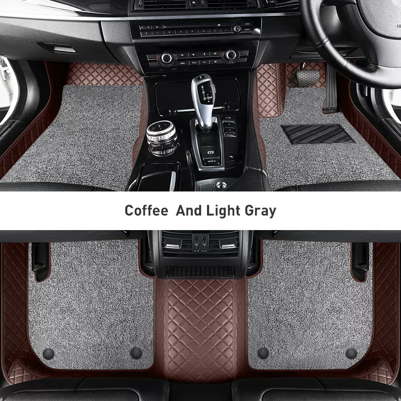 Custom Car Floor Mats Diamond Pattern3*3CM Full Coverage Dual Layer Coil - LMY -  7-Seats-Grey-Black-Coffee
