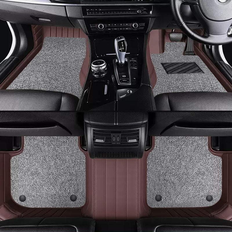 Custom Car Floor Mats Horizontal Stripe Full Coverage Dual Layer Coil - LMY -  7-Seats-Grey-Black-Coffee