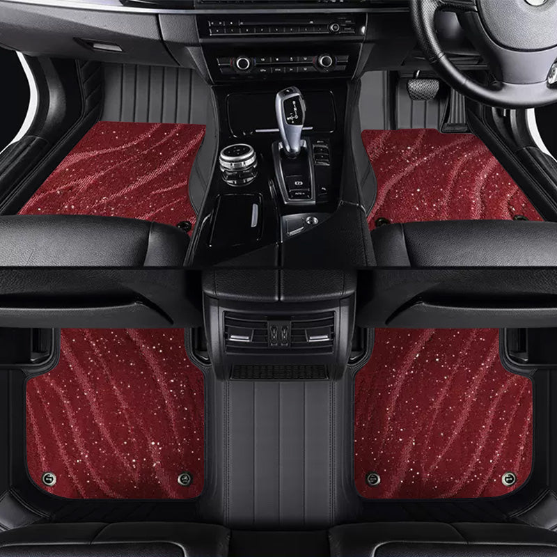 Custom Car Floor Mats Horizontal Stripe Full Coverage Dual Layer Galaxy - LMY -  7-Seats-Burgundy-Black