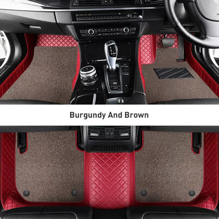 Custom Car Floor Mats Diamond Pattern3*3CM Full Coverage Dual Layer Coil - LMY -  7-Seats-Mocha-Burgundy