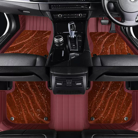 Custom Car Floor Mats Horizontal Stripe Full Coverage Dual Layer Galaxy - LMY -  5-Seats-Brown-Burgundy