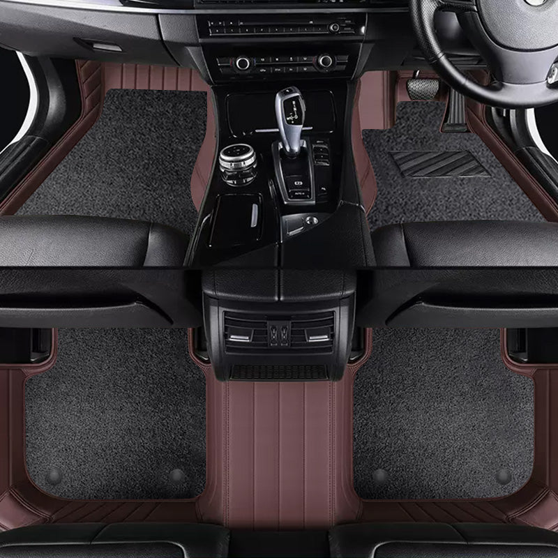 Custom Car Floor Mats Horizontal Stripe Full Coverage Dual Layer Coil - LMY -  7-Seats-Black-Coffee
