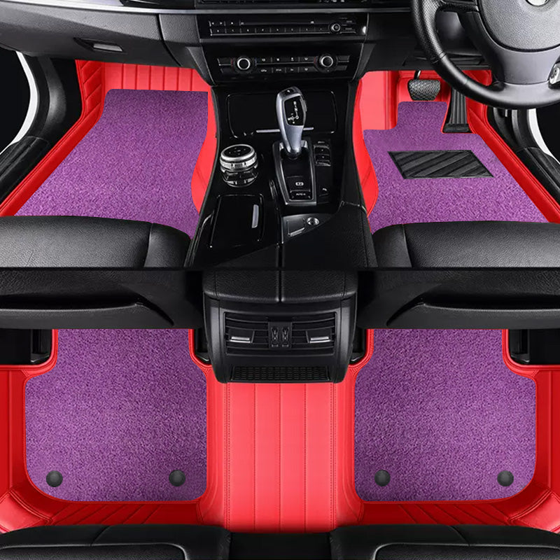 Custom Car Floor Mats Horizontal Stripe Full Coverage Dual Layer Coil - LMY -  7-Seats-Purple-Red