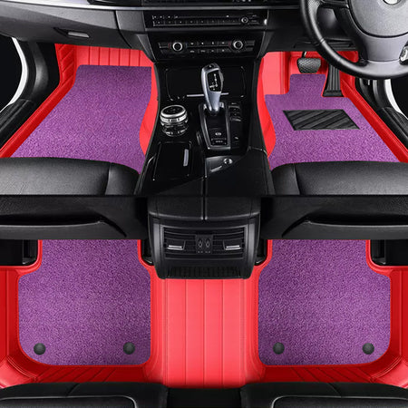 Custom Car Floor Mats Horizontal Stripe Full Coverage Dual Layer Coil - LMY -  7-Seats-Purple-Red