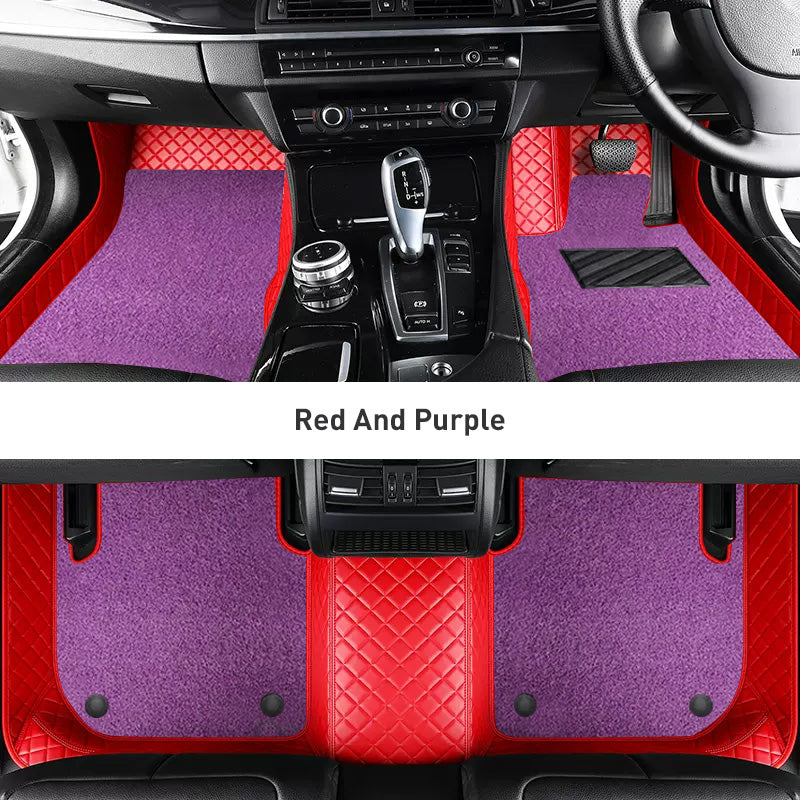 Custom Car Floor Mats Diamond Pattern3*3CM Full Coverage Dual Layer Coil - LMY -  7-Seats-Purple-Red