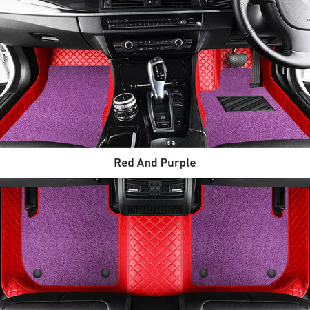 Custom Car Floor Mats Diamond Pattern3*3CM Full Coverage Dual Layer Coil - LMY -  7-Seats-Purple-Red