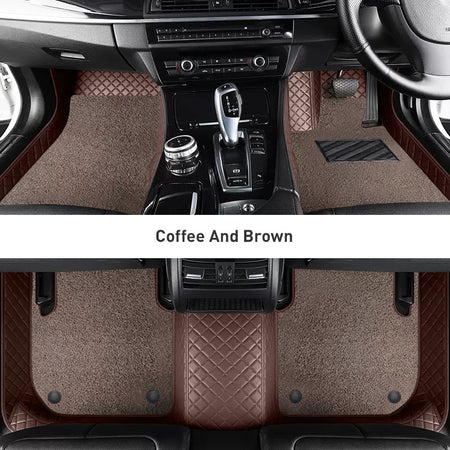 Custom Car Floor Mats Diamond Pattern3*3CM Full Coverage Dual Layer Coil - LMY -  7-Seats-Mocha-Coffee