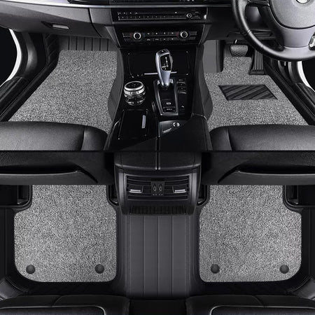 Custom Car Floor Mats Horizontal Stripe Full Coverage Dual Layer Coil - LMY -  7-Seats-Grey-Black-Black