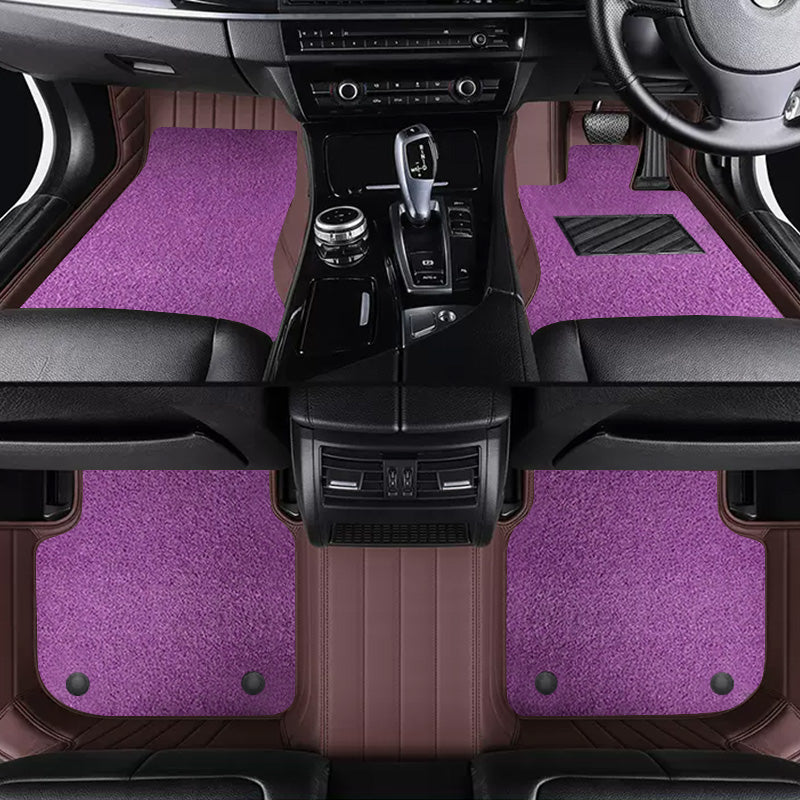 Custom Car Floor Mats Horizontal Stripe Full Coverage Dual Layer Coil - LMY -  7-Seats-Purple-Coffee