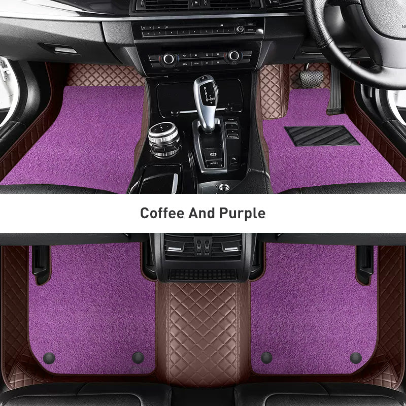 Custom Car Floor Mats Diamond Pattern3*3CM Full Coverage Dual Layer Coil - LMY -  7-Seats-Purple-Coffee