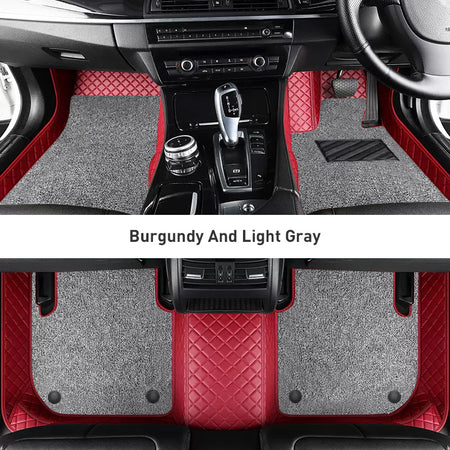 Custom Car Floor Mats Diamond Pattern3*3CM Full Coverage Dual Layer Coil - LMY -  7-Seats-Grey-Black-Burgundy