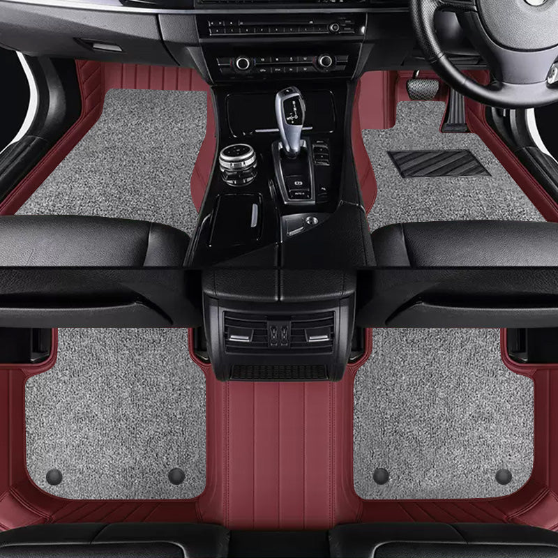 Custom Car Floor Mats Horizontal Stripe Full Coverage Dual Layer Coil - LMY -  7-Seats-Grey-Black-Burgundy