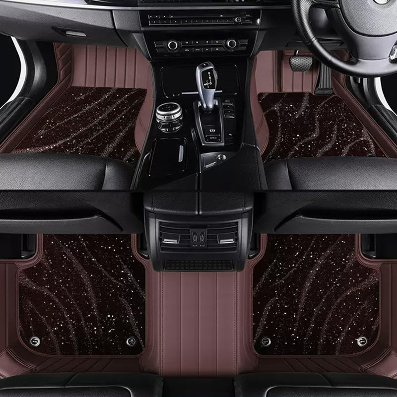 Custom Car Floor Mats Horizontal Stripe Full Coverage Dual Layer Galaxy - LMY -  7-Seats-Brown-Coffee