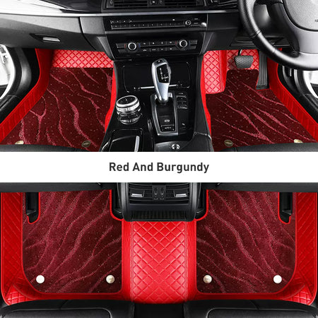 Custom Car Floor Mats Diamond Pattern3*3CM Full Coverage Dual Layer Galaxy - LMY -  7-Seats-Burgundy-Red