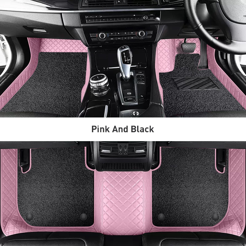 Custom Car Floor Mats Diamond Pattern3*3CM Full Coverage Dual Layer Coil - LMY -  7-Seats-Black-Pink