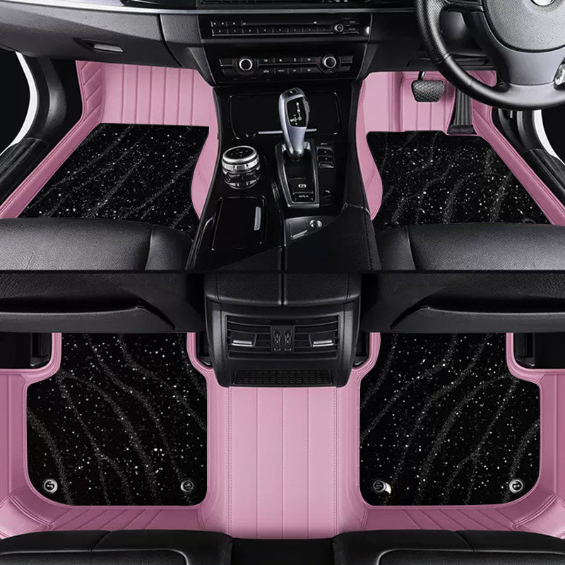 Custom Car Floor Mats Horizontal Stripe Full Coverage Dual Layer Galaxy - LMY -  7-Seats-Black-Pink